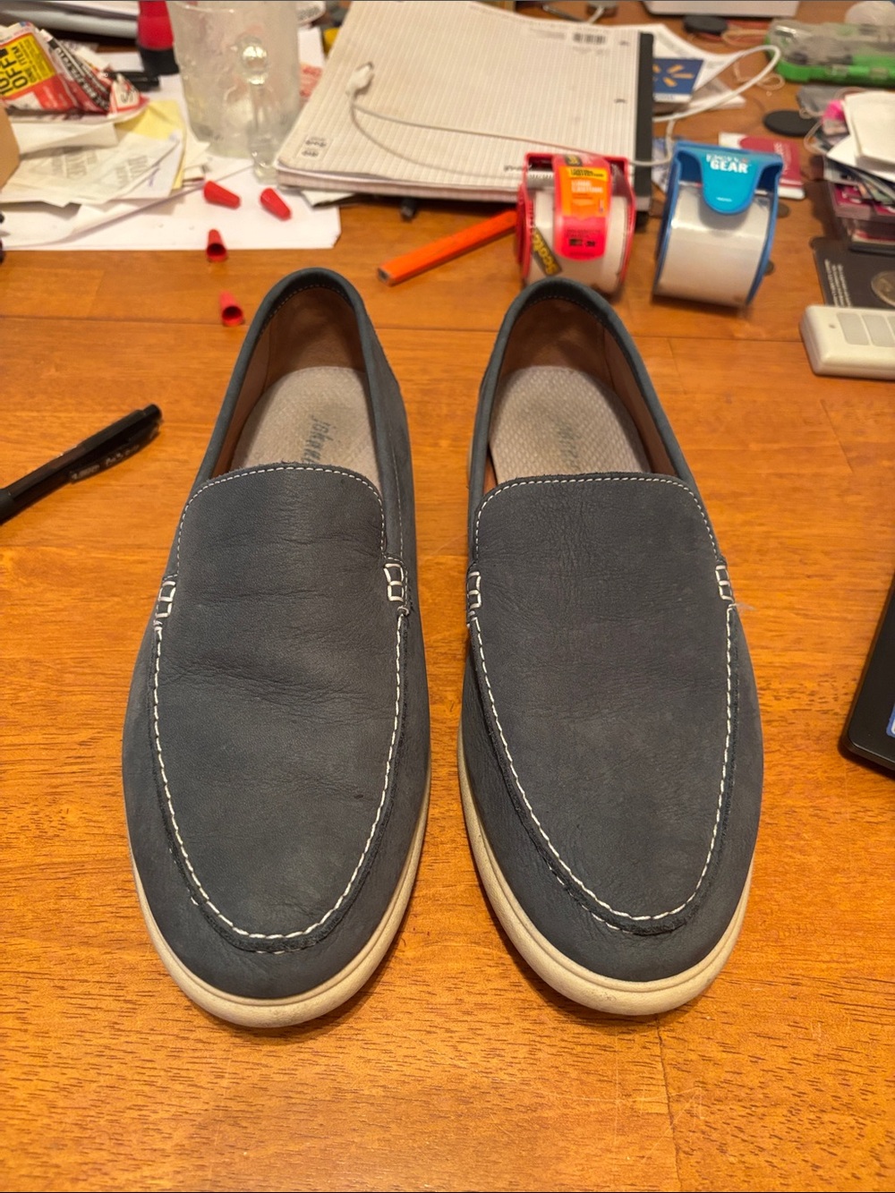 johnnie-O Navy Slip-On Loafers with White Stitching